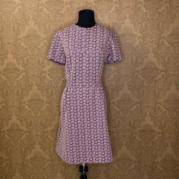 Vintage 60s 70s Flower Power Fall Floral Polyester Mad Men Mod Dress - Picture 1 of 9